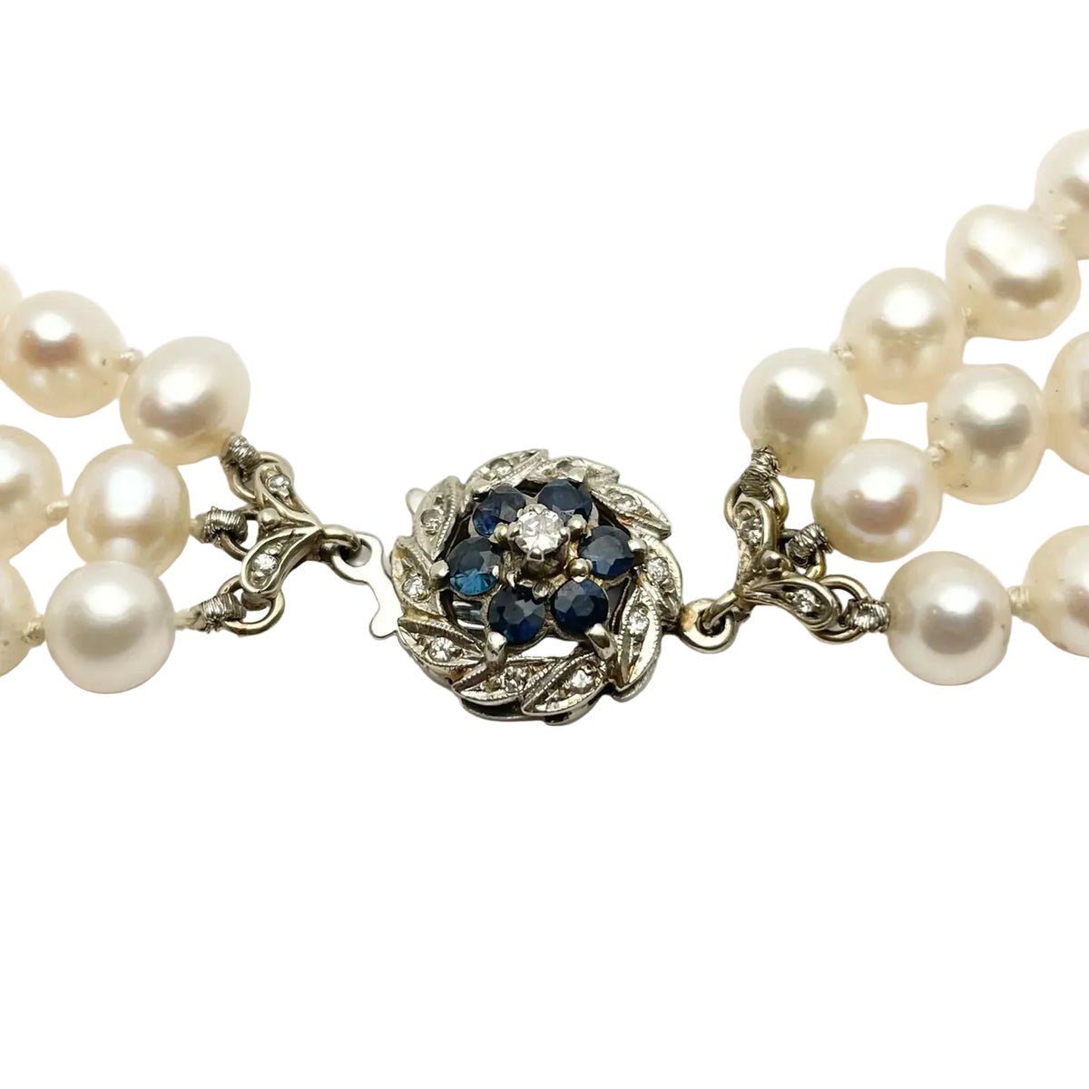 Collier Perles en or blanc, saphirs et diamants