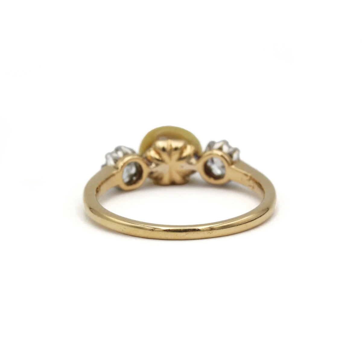 Trilogy Ring in Yellow Gold, Pearl, and Diamonds
