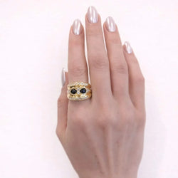 Yellow Gold Band Ring with Sapphires and Diamonds