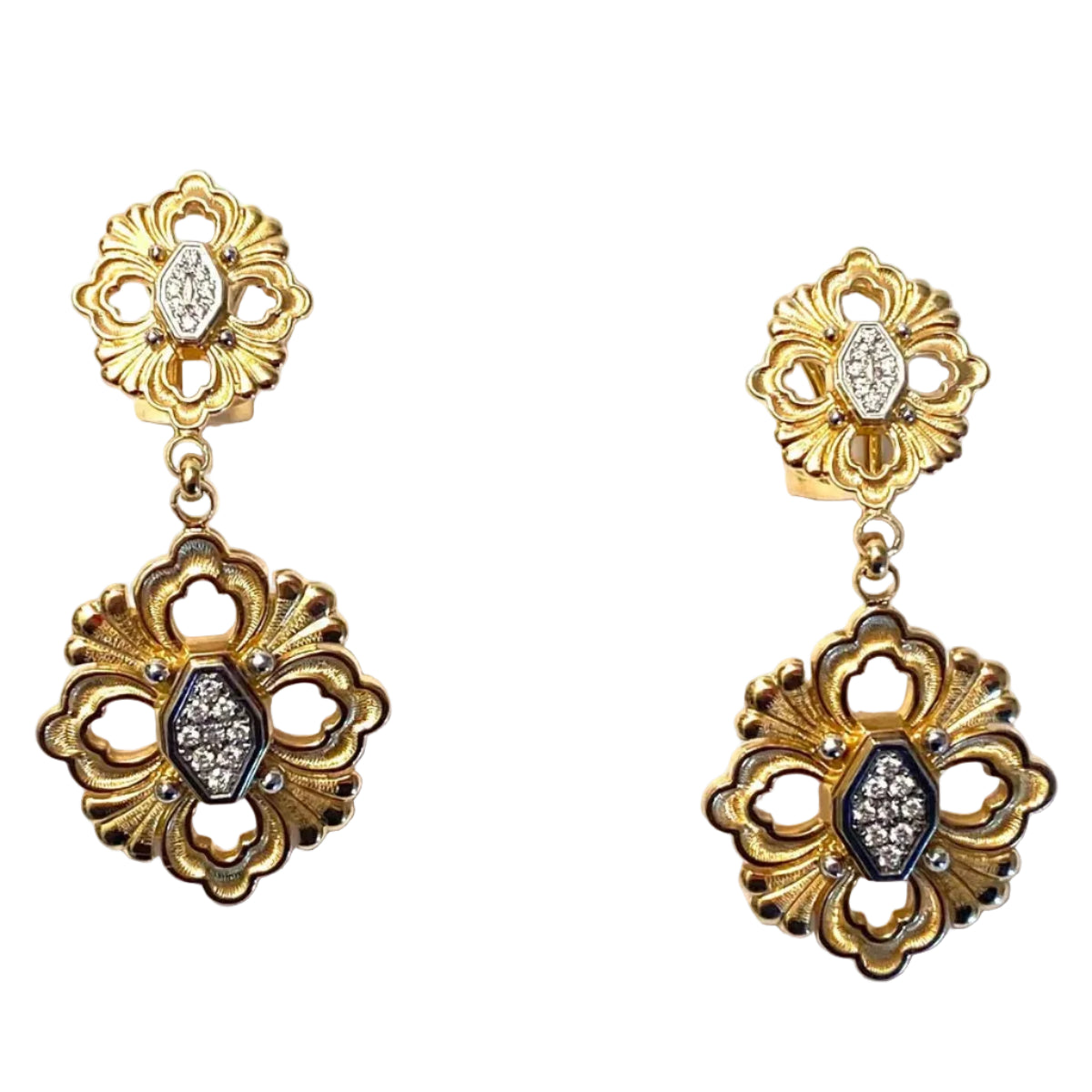 Boucles d'oreilles Pendantes BUCCELLATI Opéra en or blanc, or jaune et diamants