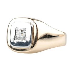 Belle Chevalière en or blanc, or jaune et diamant