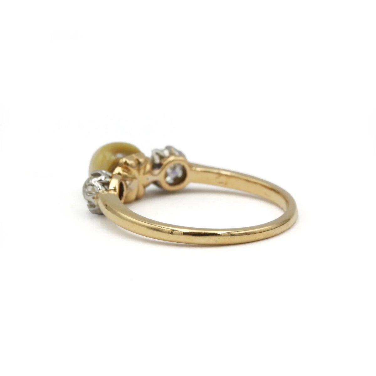 Trilogy Ring in Yellow Gold, Pearl, and Diamonds