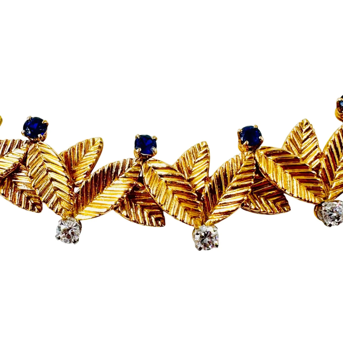 VAN CLEEF & ARPELS Choker Necklace with Yellow Gold Leaves, Sapphires, and Diamonds