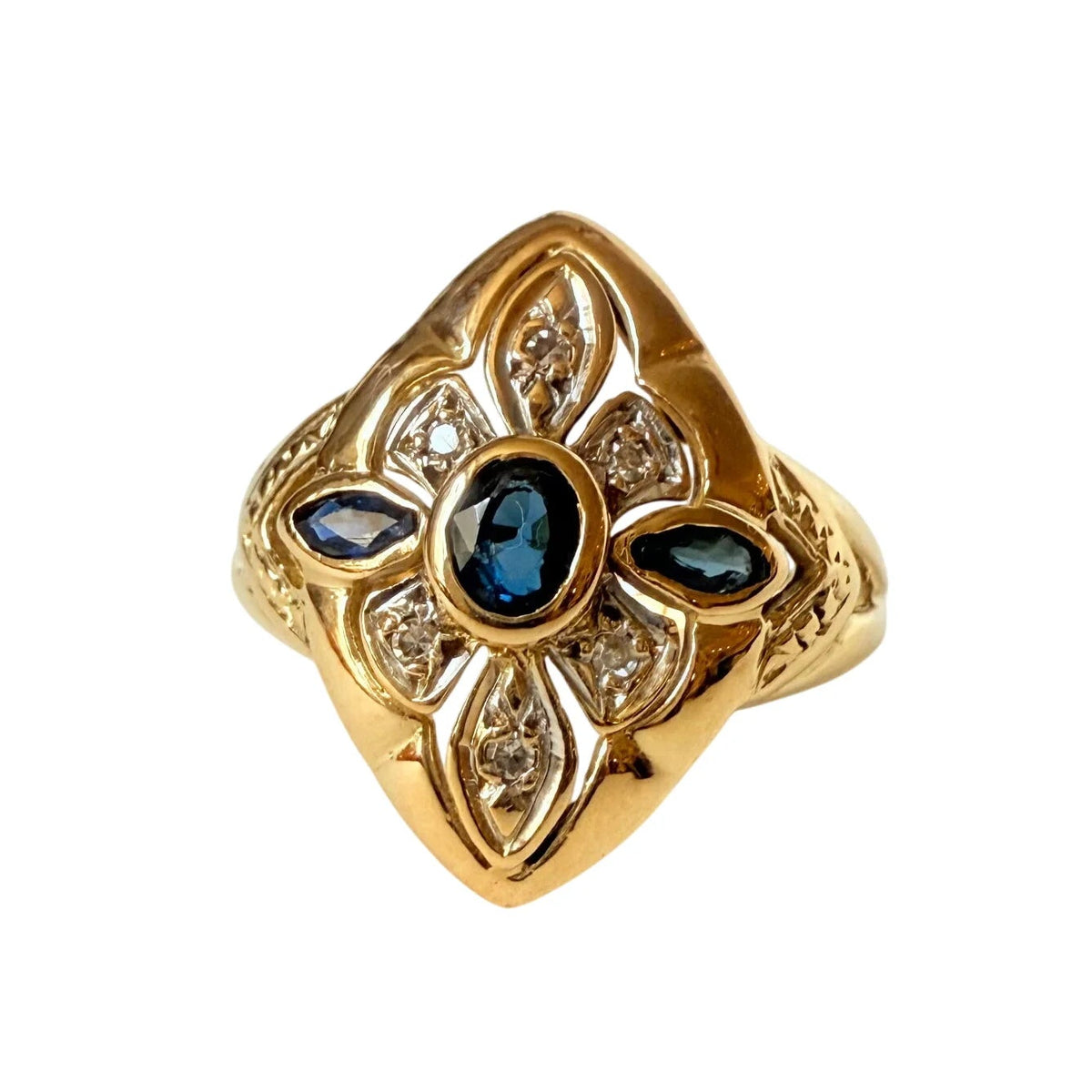 Marquise Ring in White gold, Yellow gold, Sapphires, and Diamonds