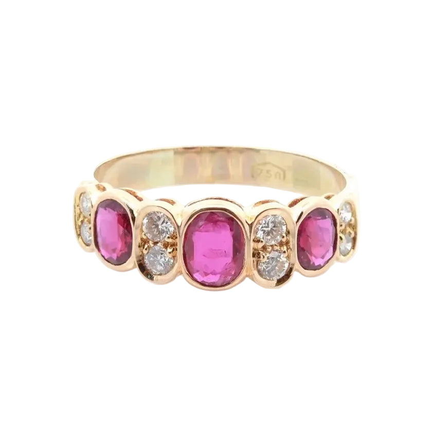 Bague Alliance en or jaune, rubis et diamants