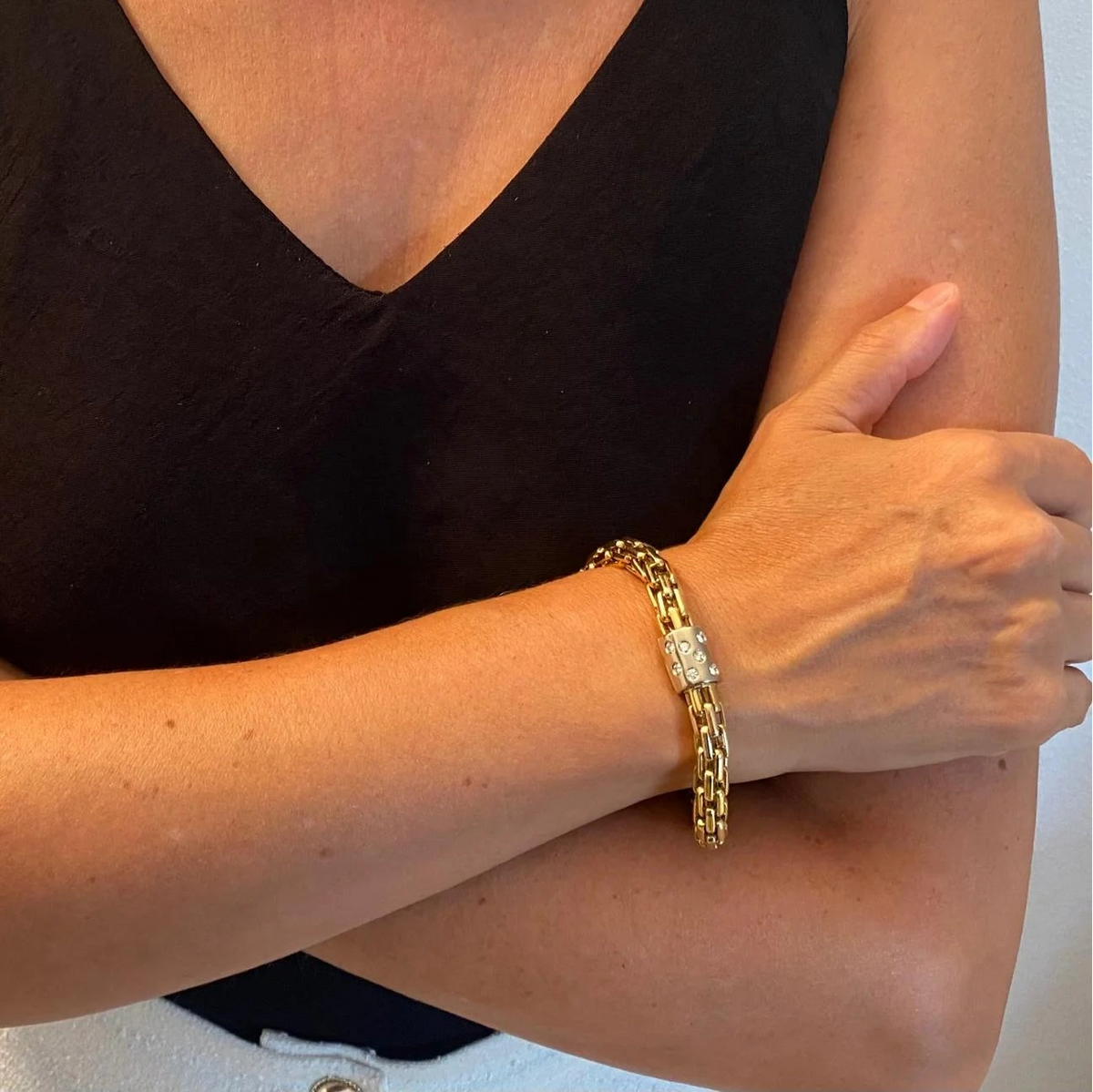 POMELLATO Link Bracelet in white gold, yellow gold, and diamonds