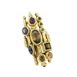Yellow gold ring with multicolored stones