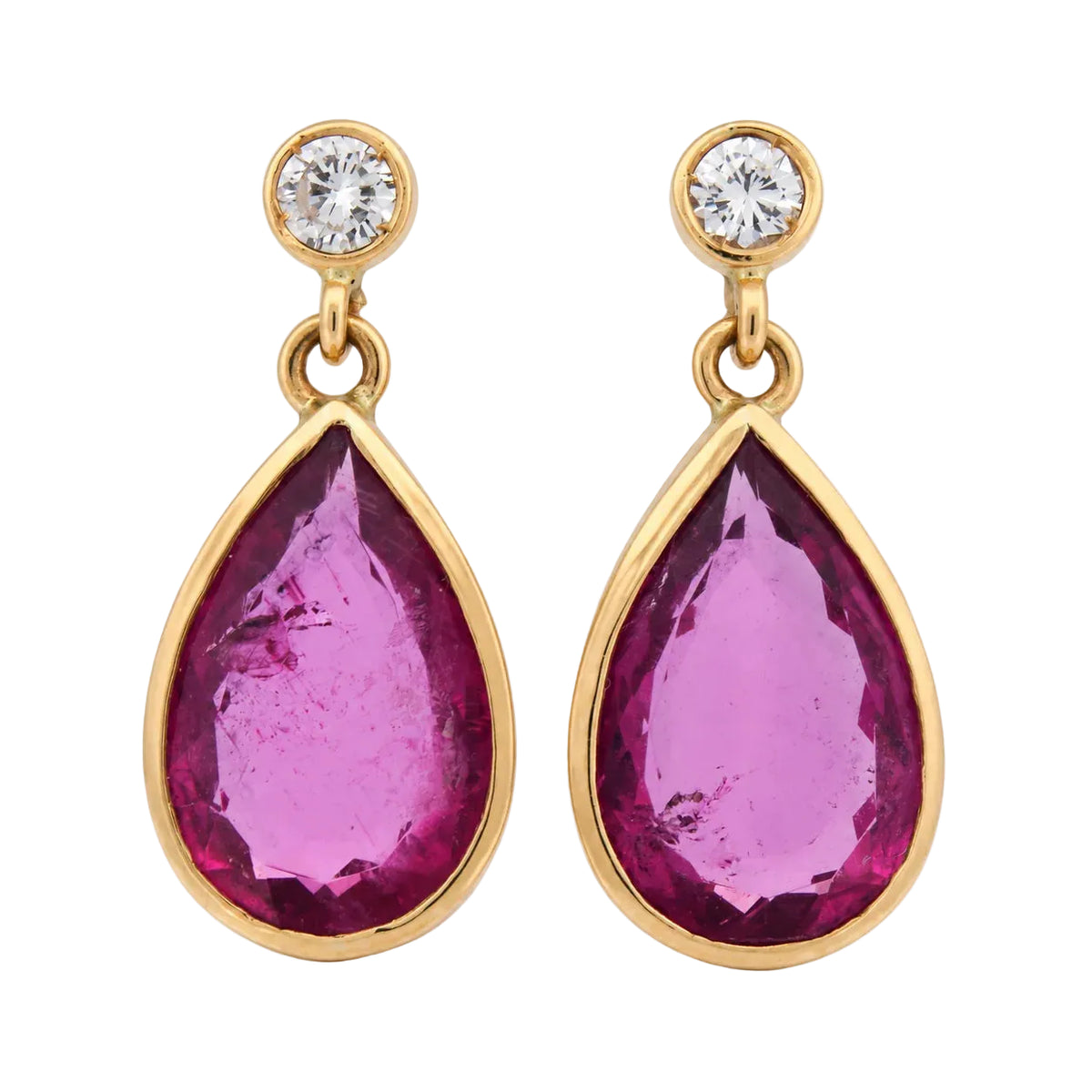 Yellow Gold Dangle Earrings with Tourmalines and Diamonds