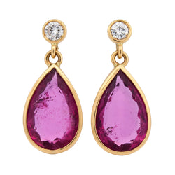 Yellow Gold Dangle Earrings with Tourmalines and Diamonds