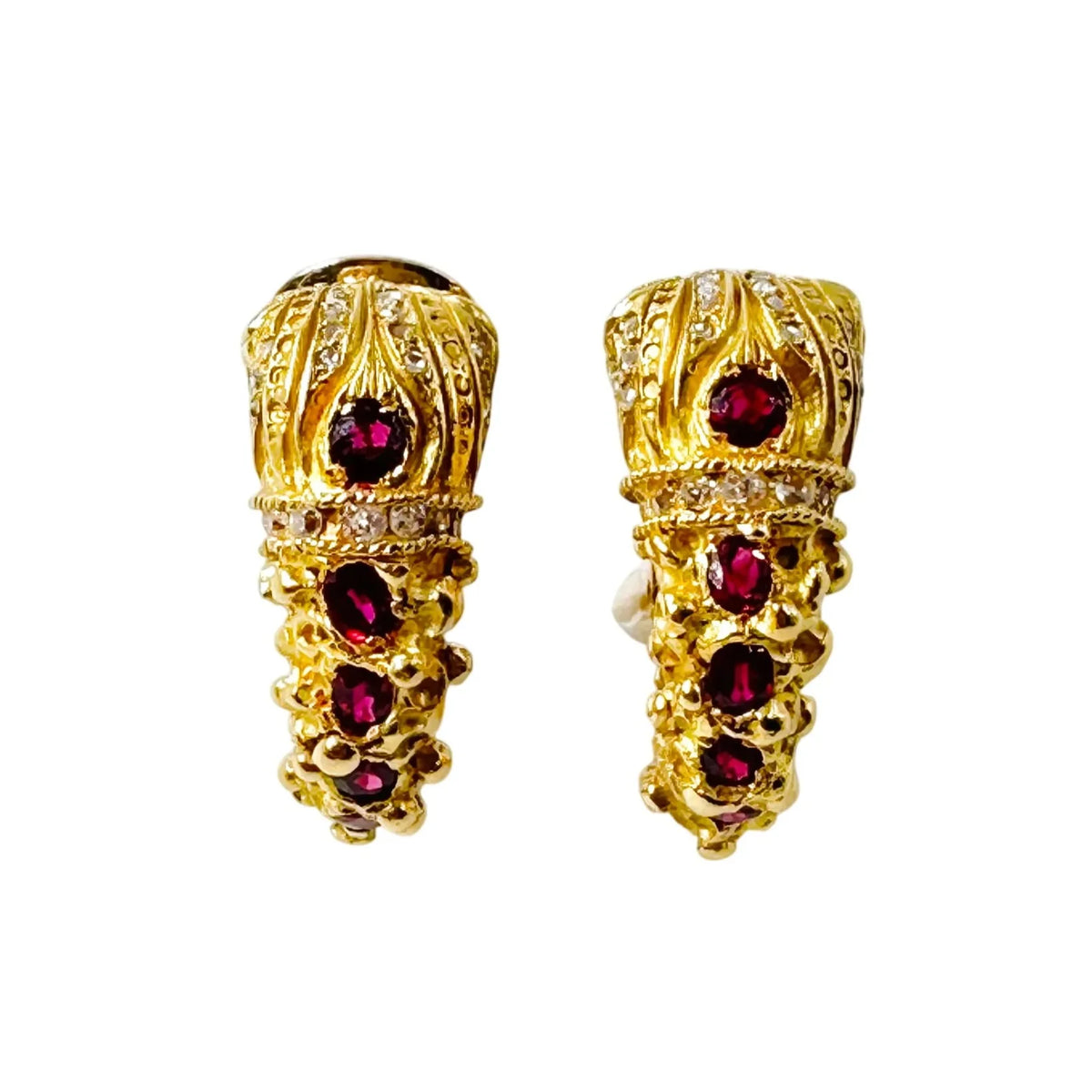 Lion's Head Hoop Earrings in Yellow gold, Rubies, and Diamonds