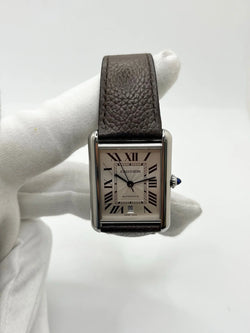 CARTIER "Tank Solo XL" Watch in Stainless Steel and Leather
