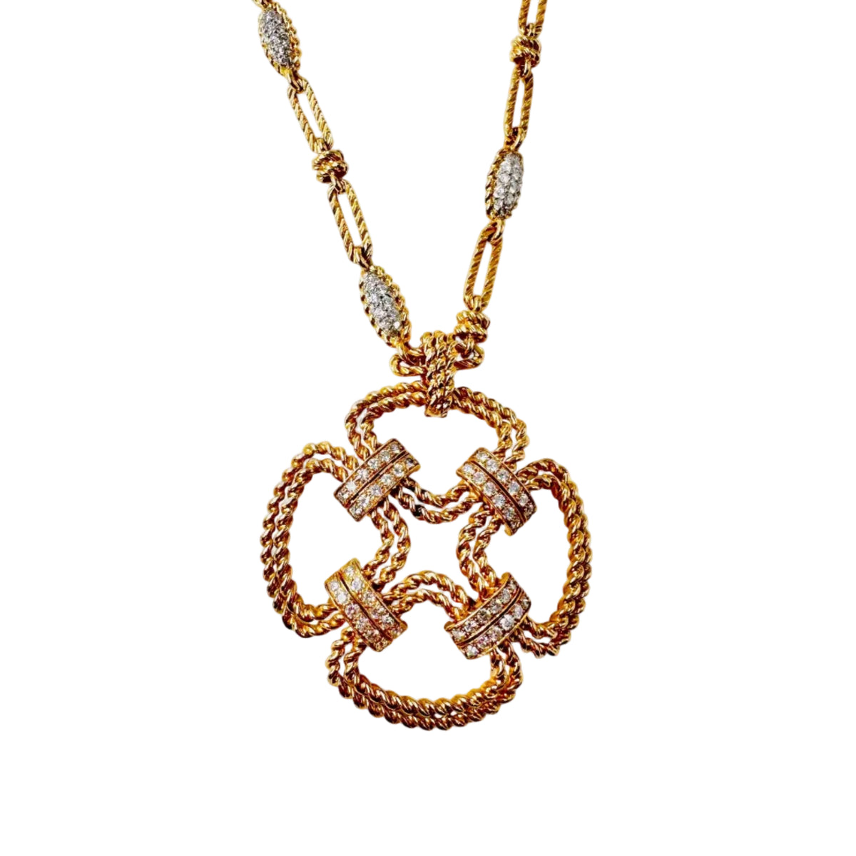 Necklace - FRED pendant in yellow gold and diamonds