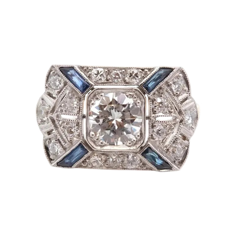 Bague Entourage en or jaune, platine, saphirs et diamants