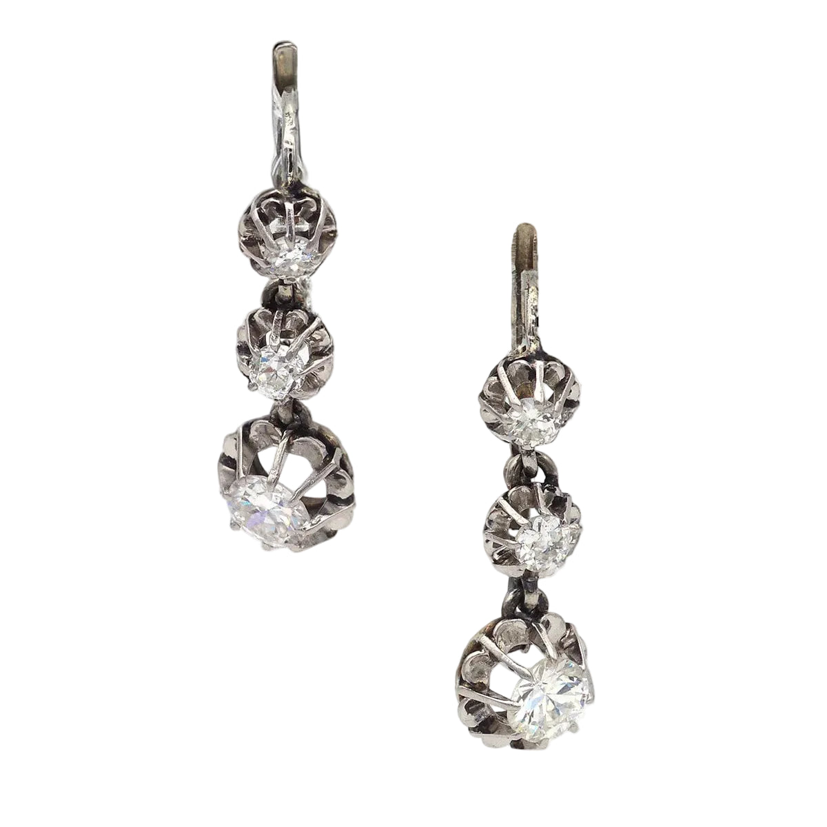 White Gold, Platinum, and Diamond Lever-back Earrings
