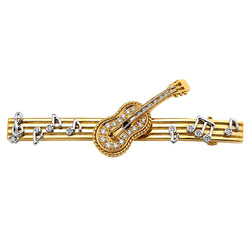 Guitar Brooch in White gold, Yellow gold, and Diamonds