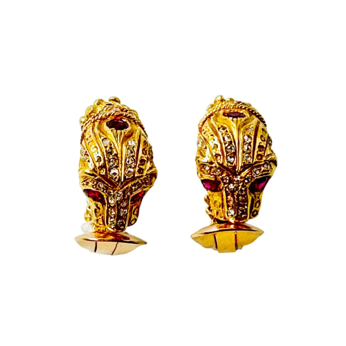 Lion's Head Hoop Earrings in Yellow gold, Rubies, and Diamonds