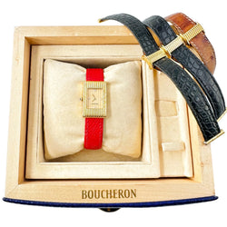 BOUCHERON "Reflet" Watch in yellow gold, diamonds, and leather