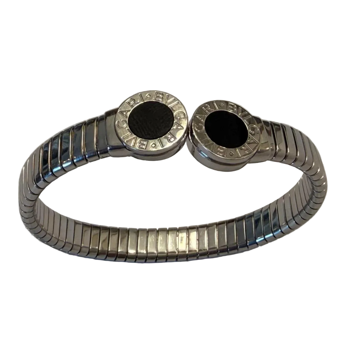 BULGARI "Bvlgari Bvlgari" Bangle Bracelet in Stainless Steel and Onyx