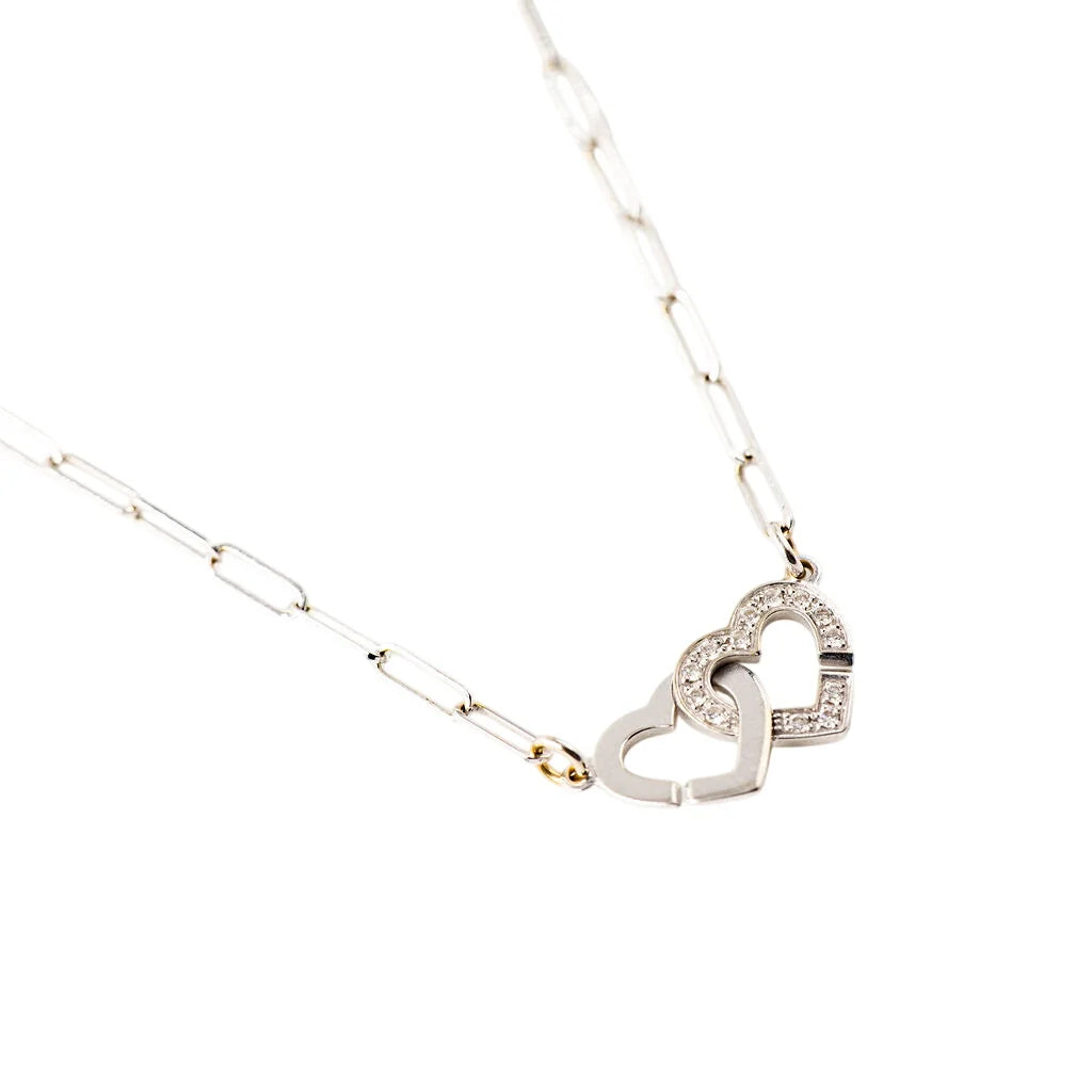 DINH VAN "Double Hearts R9 Handcuffs" Pendant Necklace in white gold and diamonds