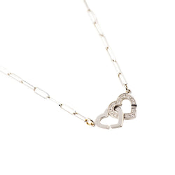 DINH VAN "Double Hearts R9 Handcuffs" Pendant Necklace in white gold and diamonds