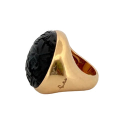 POMELLATO "Victoria Jet" Cocktail Ring in yellow gold, jet, and diamond