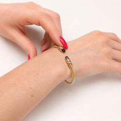 Yellow Gold Bangle Bracelet with Amethysts and Diamonds