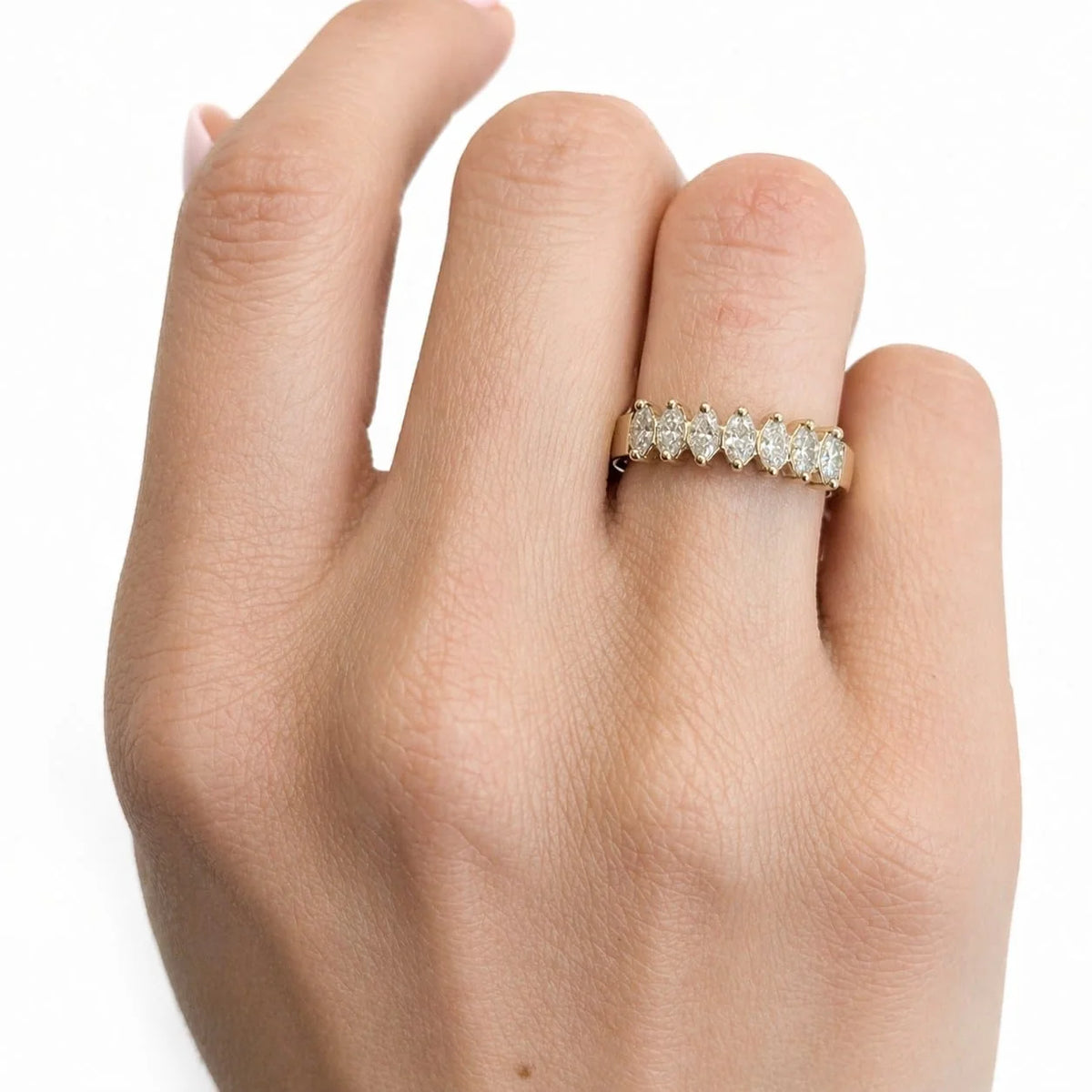 Yellow Gold Wedding Band with Marquise-Cut Diamonds