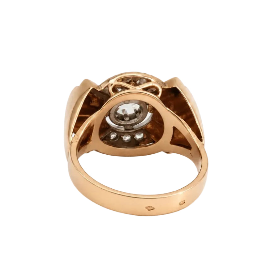 Tank Ring in Rose Gold, Platinum, and Diamonds