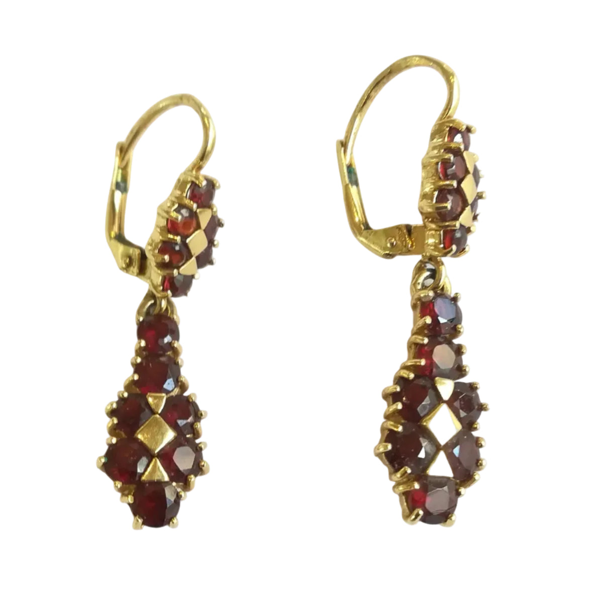 Yellow Gold Garnet Chandelier Earrings