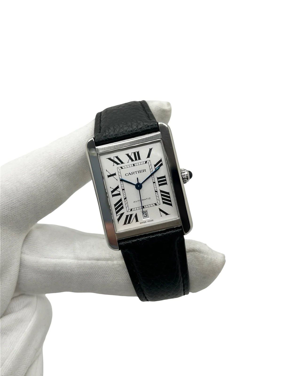 CARTIER "Tank Solo XL" Watch in Steel and Leather
