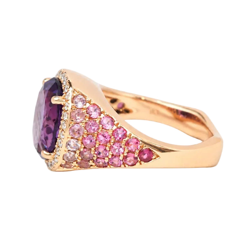 Cocktail Ring in Rose Gold with Amethyst, Tourmalines, and Diamonds