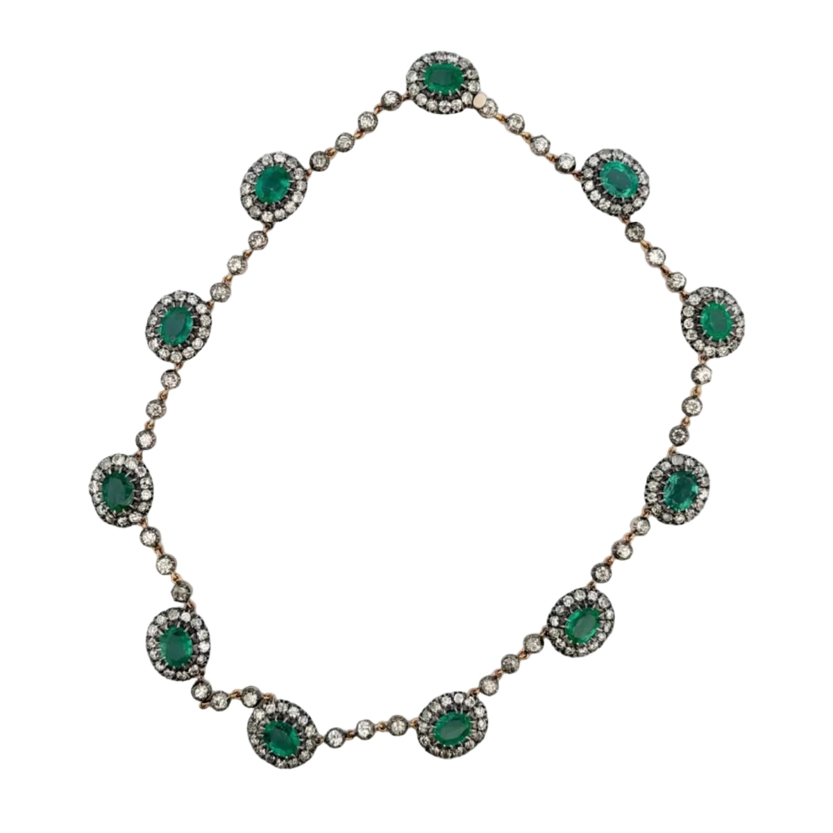 "Rivière" Necklace with Emeralds and Diamonds