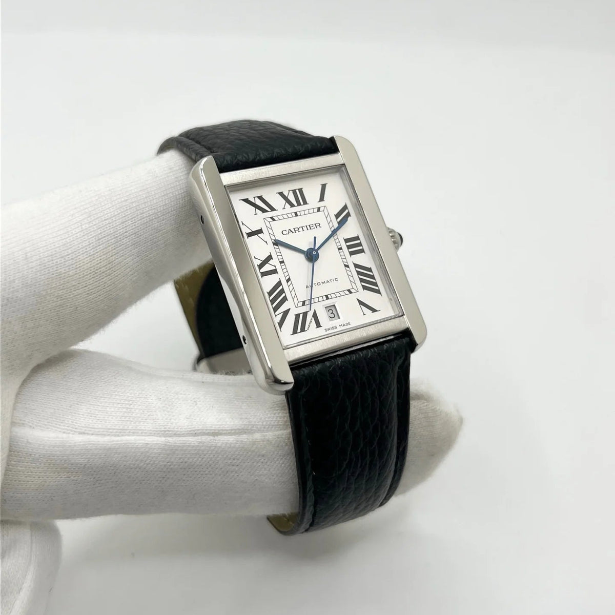 CARTIER "Tank Solo XL" Watch in Steel and Leather