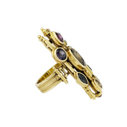Yellow gold ring with multicolored stones