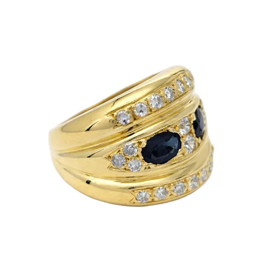 Yellow Gold Band Ring with Sapphires and Diamonds
