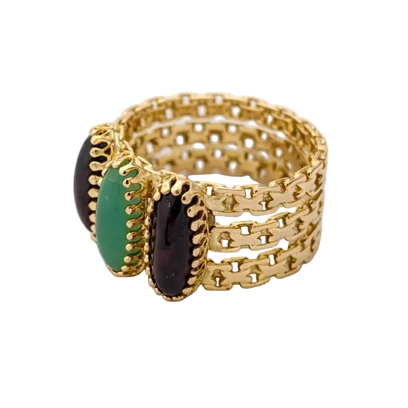 Yellow Gold Ring with Chalcedony and Garnets