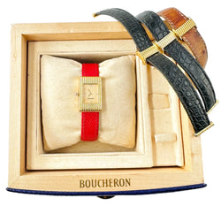 Montre BOUCHERON Reflet en or jaune, cuir et diamants