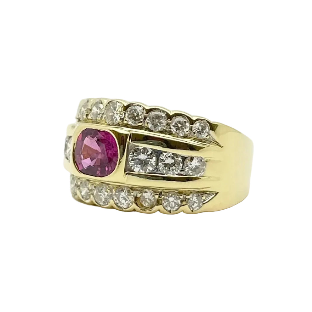 Band Ring in Yellow Gold, Rubies, and Diamonds
