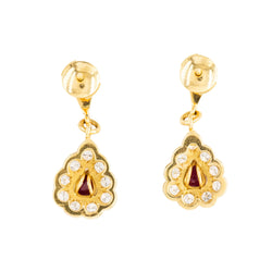 Pair of yellow gold earrings with diamonds and rubies