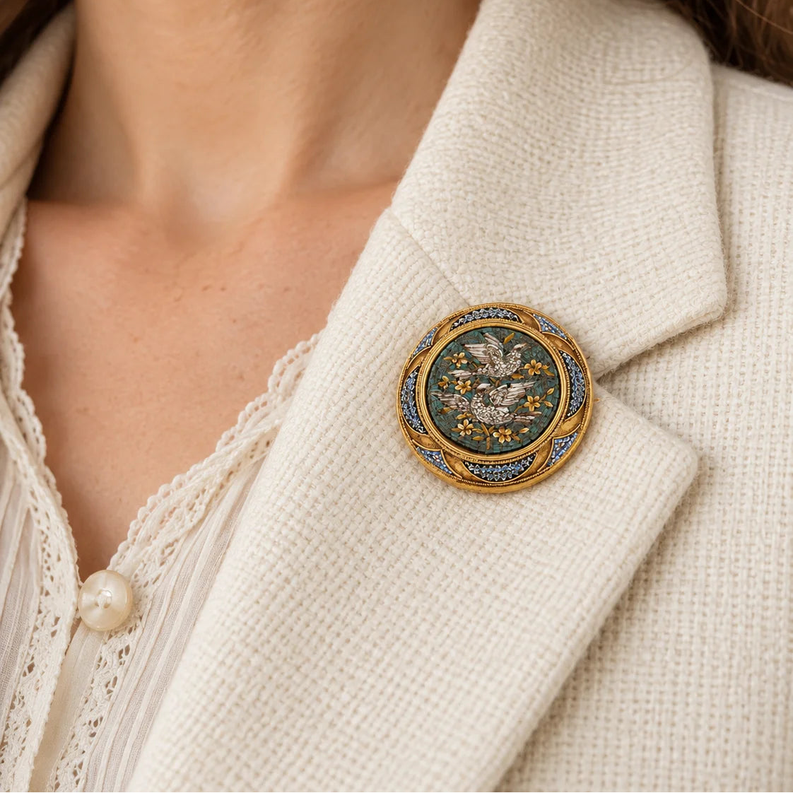 Yellow Gold Brooch with Mosaic Design