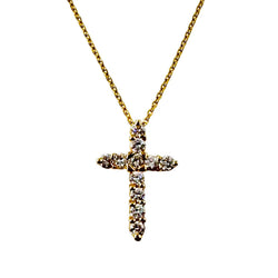 Yellow Gold Cross Pendant Necklace with Diamonds