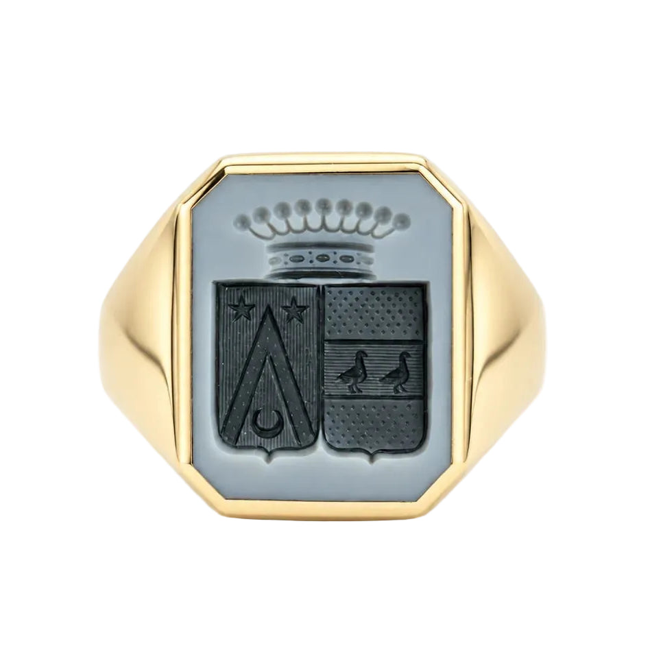 Bague Chevalière en or jaune et agate