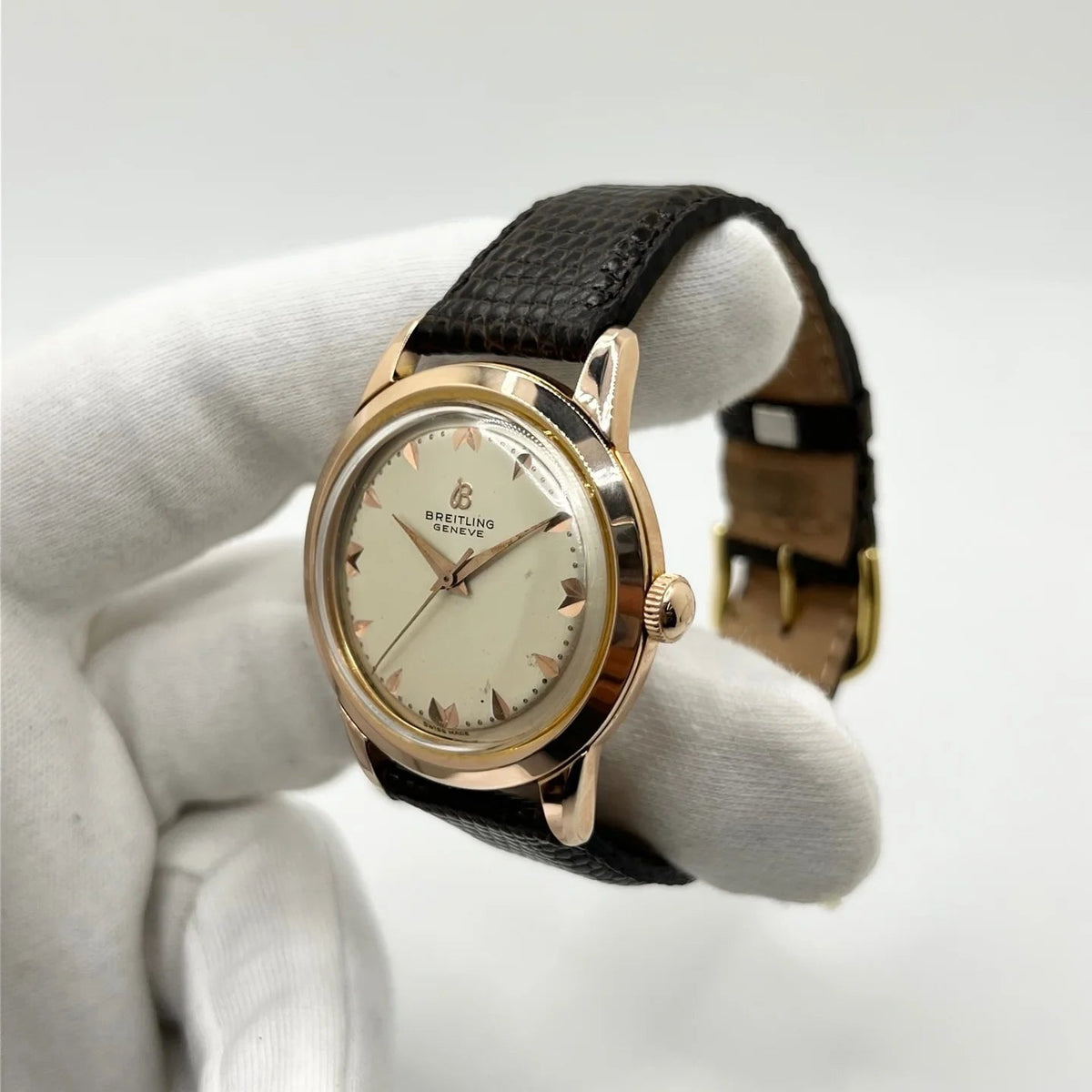 BREITLING "Geneva" Watch in rose gold-plated steel and leather