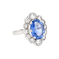 Pompadour Ring in white gold, sapphire, and diamonds