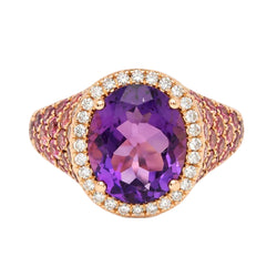 Cocktail Ring in Rose Gold with Amethyst, Tourmalines, and Diamonds