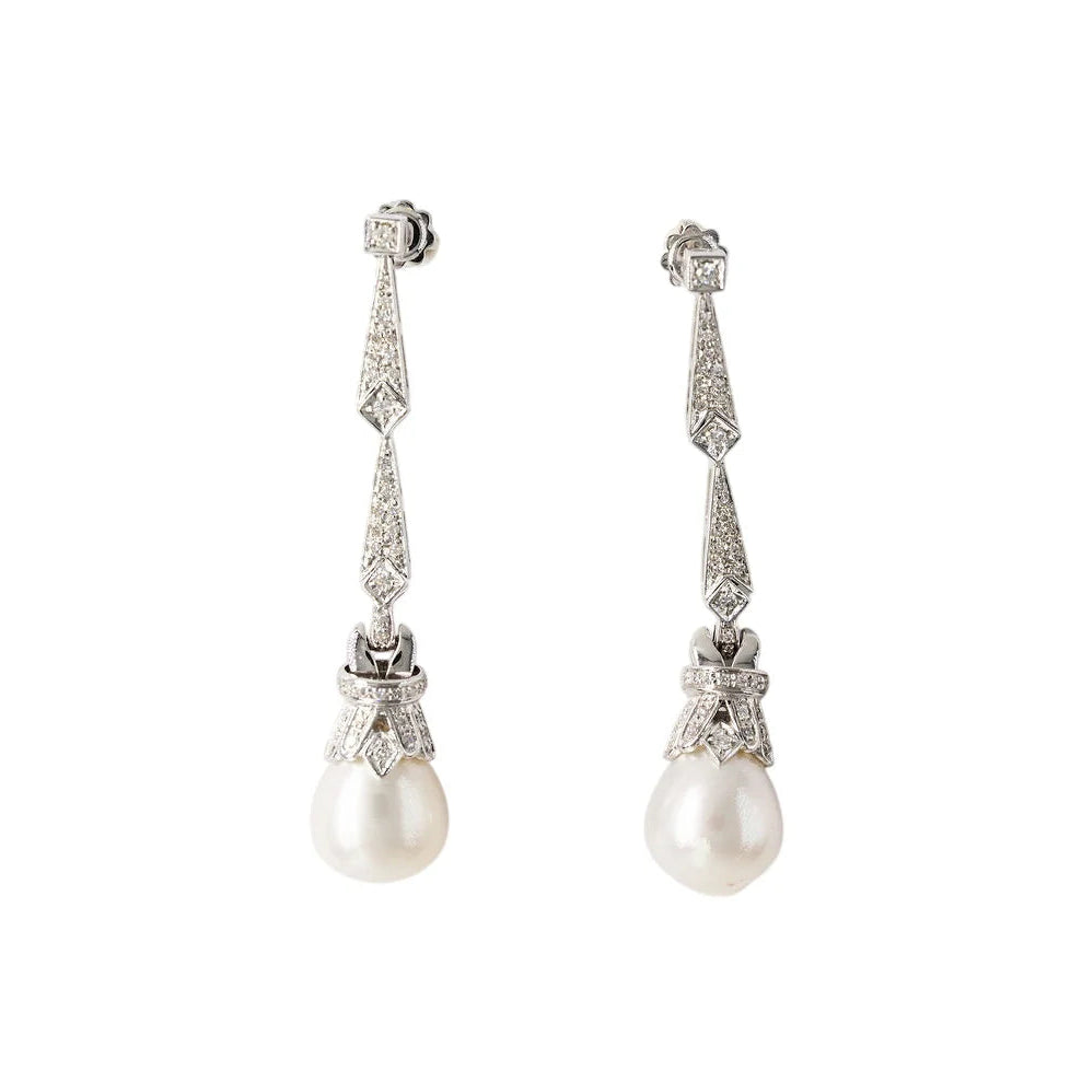 White Gold Drop Earrings with Pearls and Diamonds
