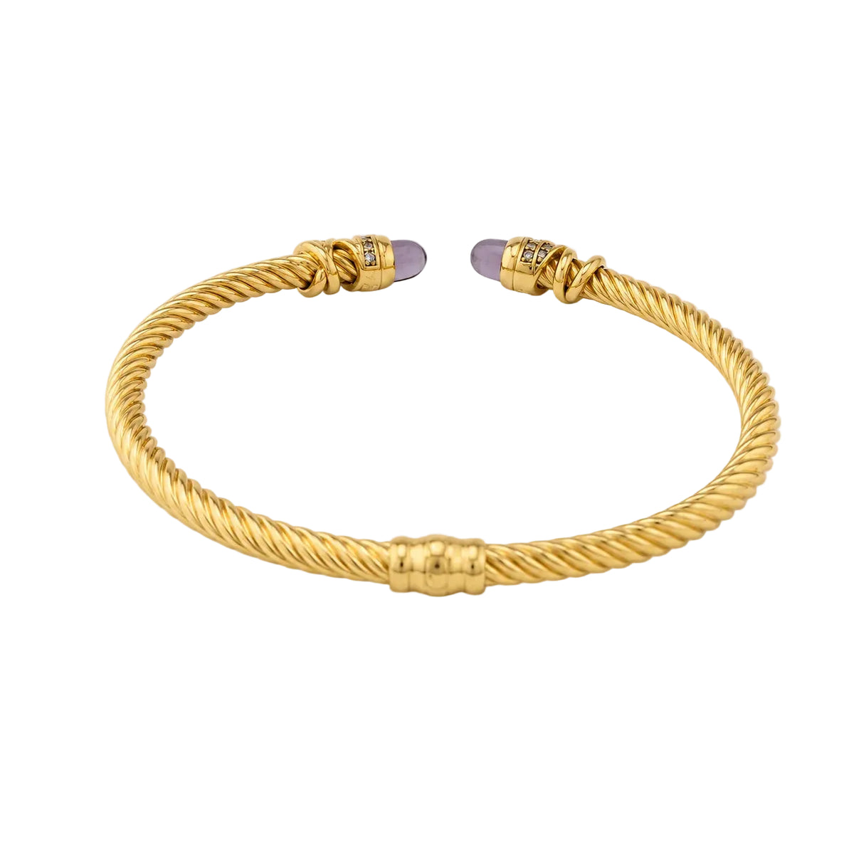 Yellow Gold Bangle Bracelet with Amethysts and Diamonds