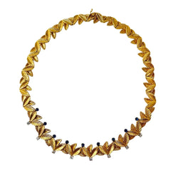 VAN CLEEF & ARPELS Choker Necklace with Yellow Gold Leaves, Sapphires, and Diamonds