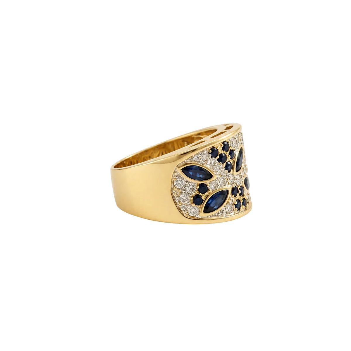 Yellow Gold Band Ring with Sapphires and Diamonds