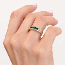 Band Ring in Yellow Gold, Emeralds, and Diamonds
